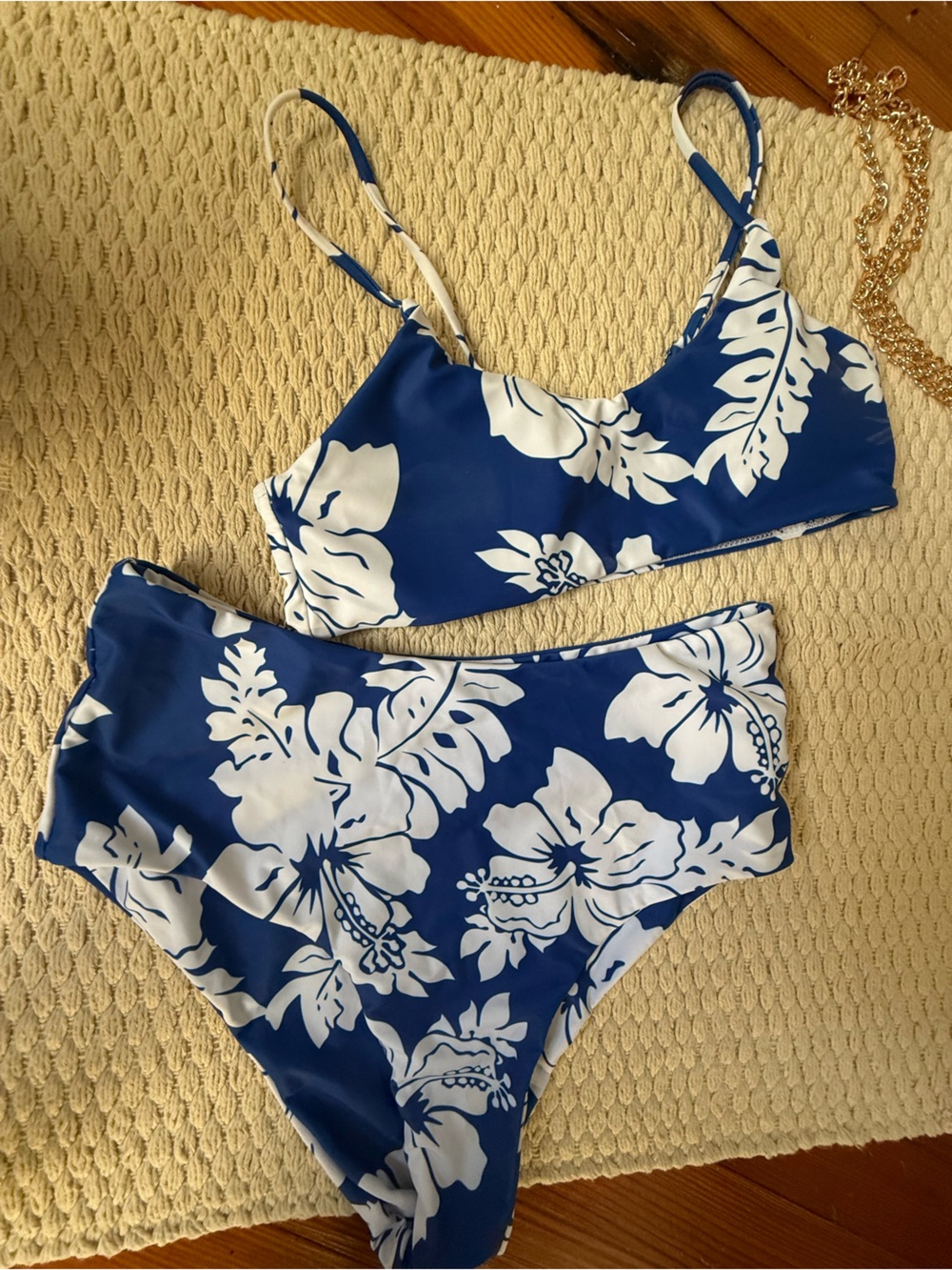 SHEIN Blue and White Floral Swim Set